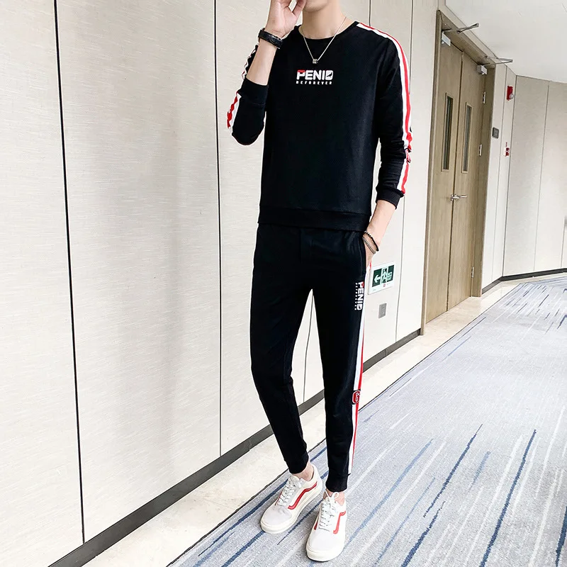 

MEN'S Sport Suit 2020 Autumn New Style Teenager Sports Clothing round Neck Sweater Loose-Fit 2-piece Casual Suit