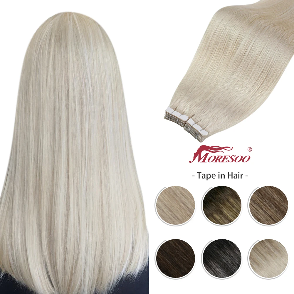 Blonde Tape in Human Hair Extensions Straight Machine Remy Brazilian Hair 14-24 Inch Seamless PU Skin Weft Double Sided Tape in