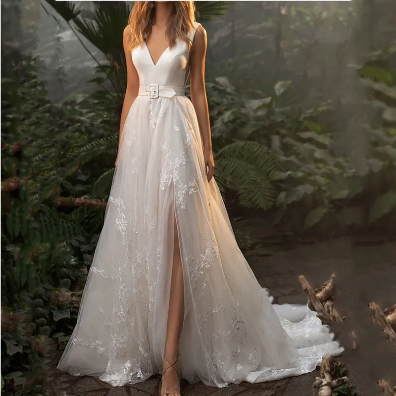 Sexy High Slit Wedding Dress 2022 Deep 