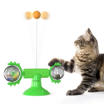 

Cat Sucker with Feather Bell Rotating Windmill Toy Sucker Base Bell Ball Sound to Attract Pet's Attention Toy For Cats Automatic