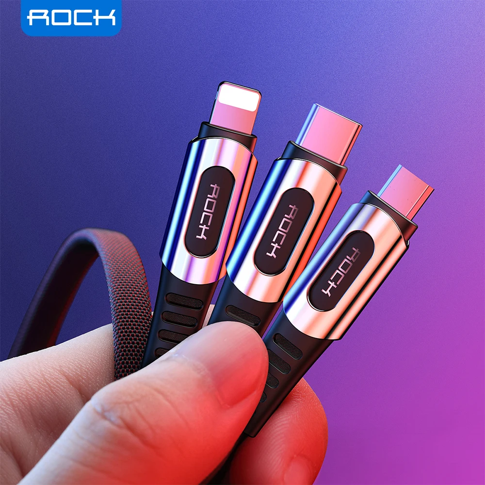 USB-кабель ROCK 3 в 1 кабель из цинкового сплава для быстрой зарядки Micro Usb Type-C