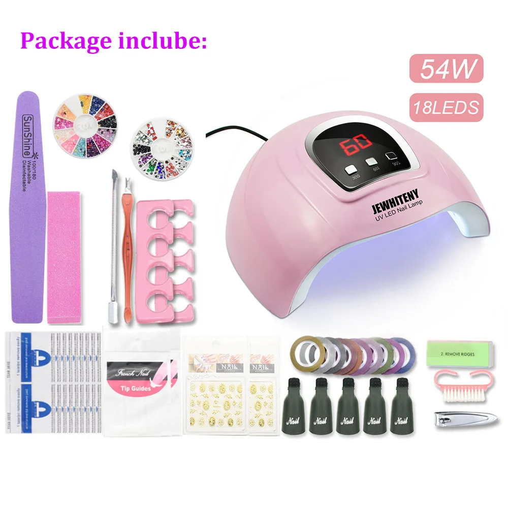 54W Lamp tools 120 Вт УФ-лампа для ногтей маникюрный набор 10 Цветной Гель-лак для ногтей акриловый набор для ногтей Гель-лак для ногтей УФ-Удлинитель Набор для дизайна ногтей инструменты - Цвет: 54W Lamp tools