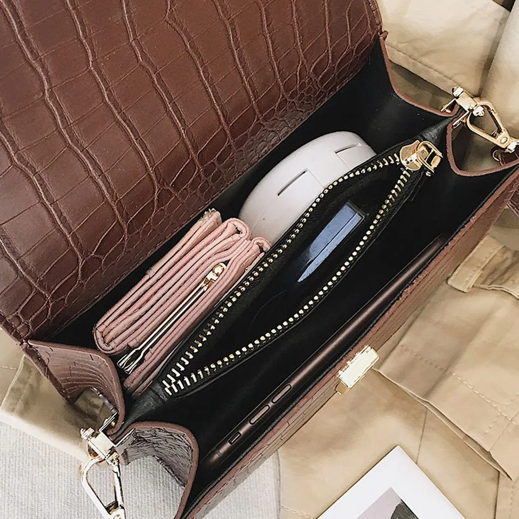 Модная женская сумка, роскошная крокодиловая кожа, с клапаном, сумка на плечо для женщин, сумки через плечо, Большая вместительная сумка, кофе и черный