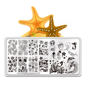 

Beautybigbang Nail Art Stamping Plates Summer Style New Wave Whale Dolphin Girl Image Stainless Steel Mold Nail Stencil Template
