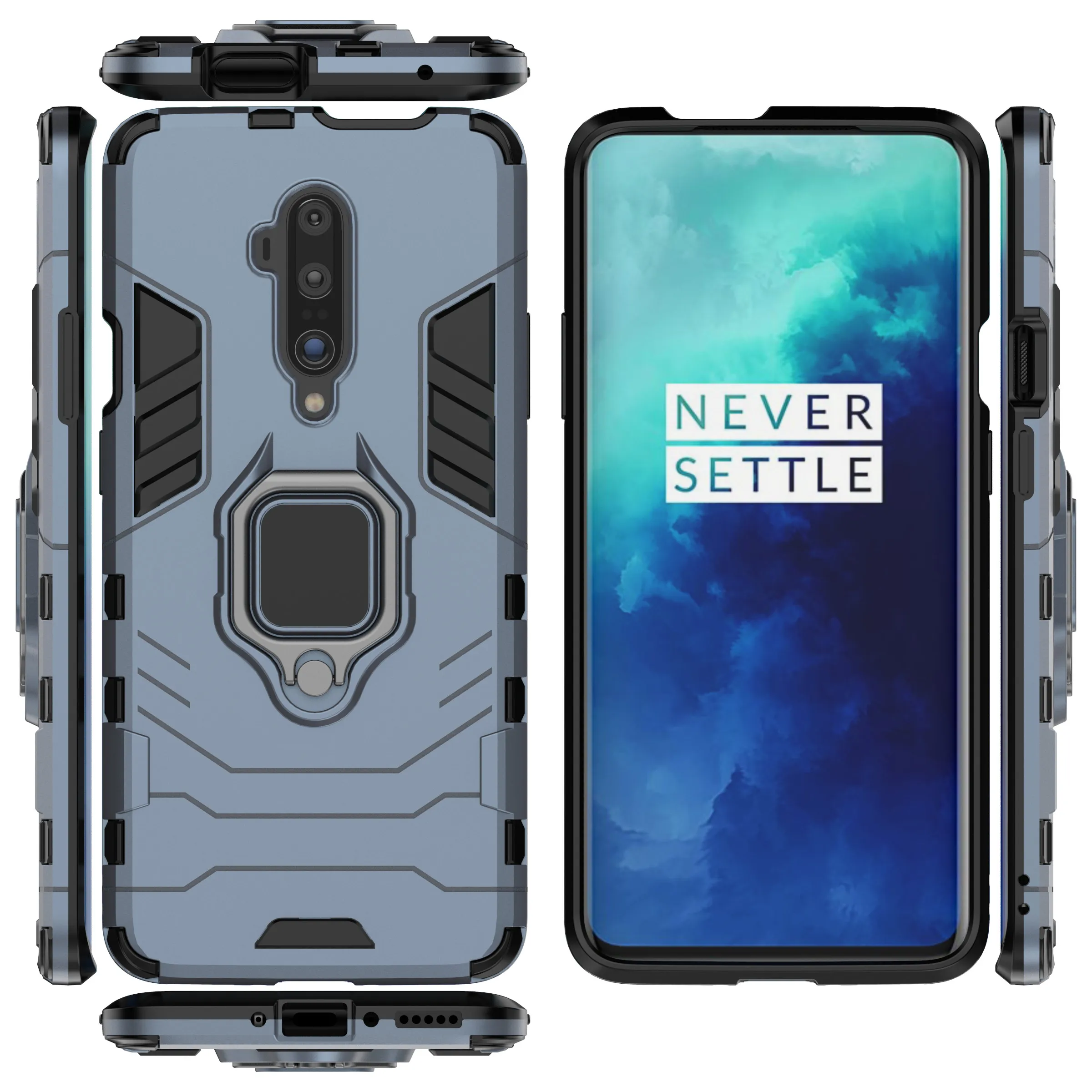 Для Oneplus 7t Pro Чехол чехол для One Plus 7t Pro Защитный чехол палец кольцо Броня задняя крышка чехол для телефона для Oneplus 7t Pro Сумка - Цвет: Тёмно-синий