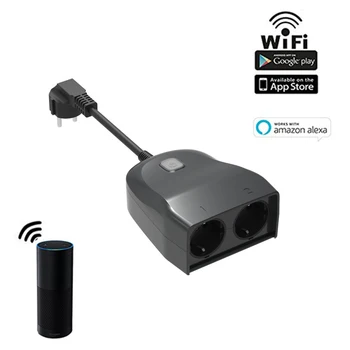

WiFi Smart Socket Voice Control EU Plug Powstro IP44 Waterproof 2 In 1 Outdoor Intelligent Wall Mounted Time Switch Socket Scene