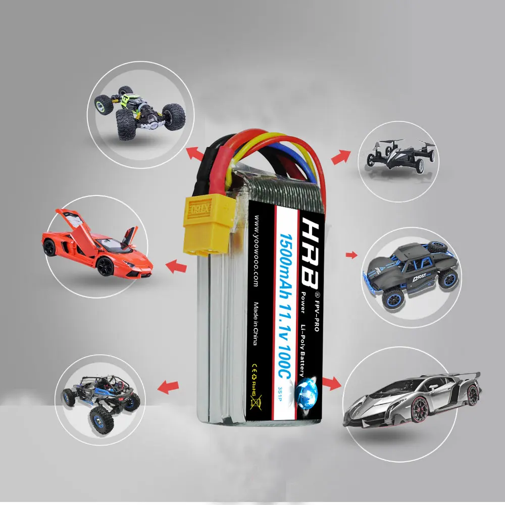 Аккумулятор HRB Lipo 3S 11 1 в 1300 мАч 1500 14 8 2200 30C 100C с разъемом Deans XT60 для