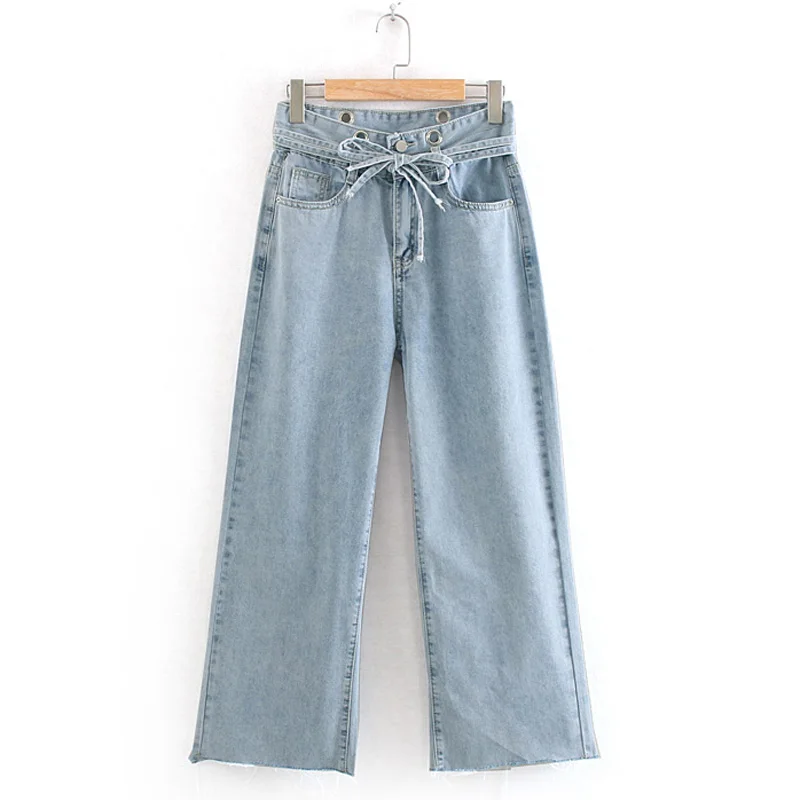 

Fandy Lokar Suspender Jeans Women Fashion Denim Wide Leg Pants Women Elegant Loose Pockets Jeans Female Ladies GX