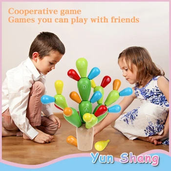 

Balance Cactus Montessori Wood Children Wooden Blocks Toys Cactus Construction Toys Mosaic Educational Demolition Toys