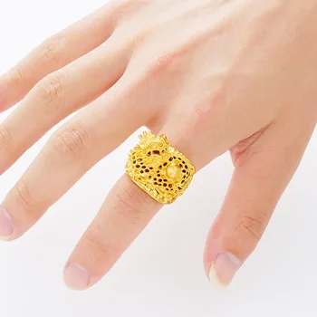 

24K Gold Rings Dragon Play Beads Fine Jewelry Male Finger Knuckle Ring Decorative 24K Gold Rings Wedding & Engagement Jewelry