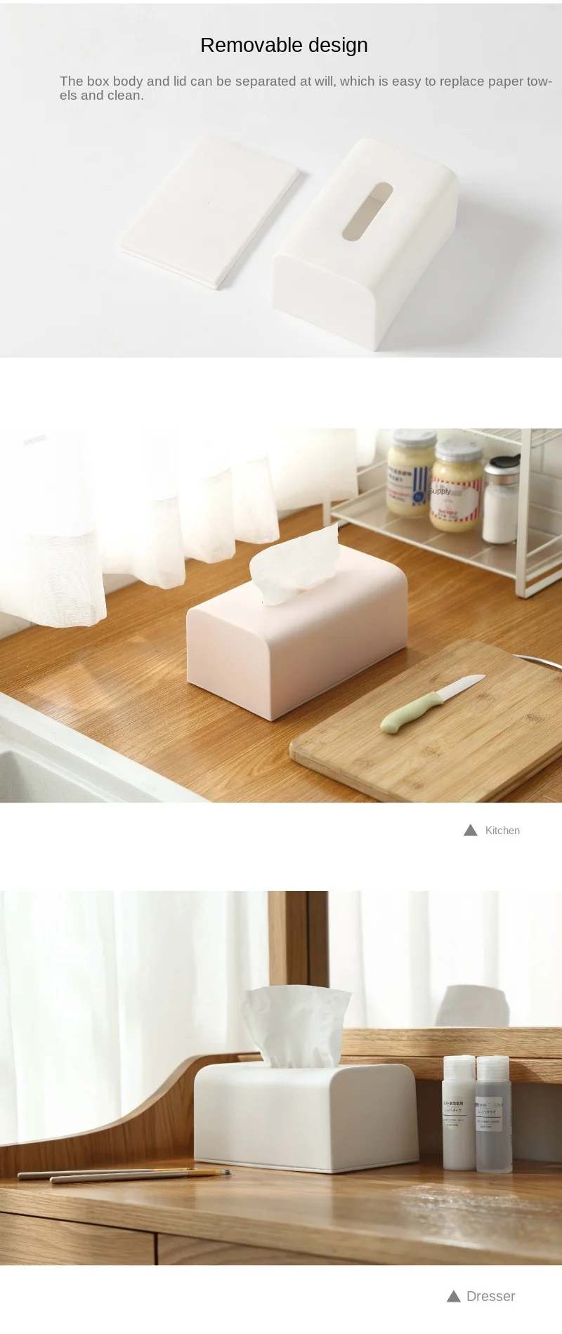 Description Picture 6 of itemTissue Box Cover Toilet Paper Box Solid Napkin Holder Case Simple Stylish Tissue Paper Dispenser Home CarOrganizer