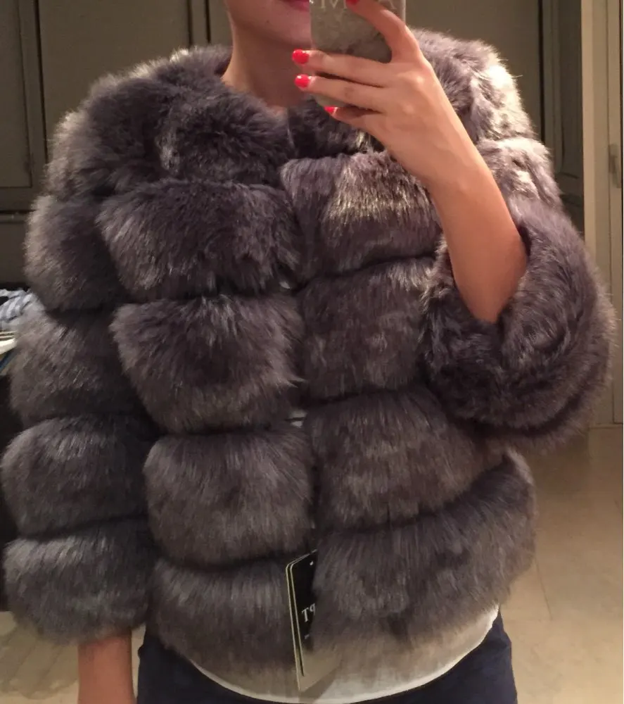 as picture Новинка, пальто из искусственного лисьего меха, женский короткий круглый вырез, женский меховой нарядный короткий халат - Цвет: as picture