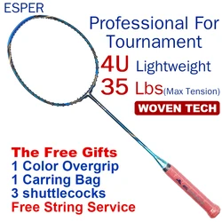 ESPER Professional Badminton Racket 4U Carbon Fiber Lightweight Graphite Racquet High Quality High Tension With String and Gifts ESPER Professional Badminton Racket 4U Carbon Fiber Lightweight Graphite Racquet High Quality High Tension With String and Gifts