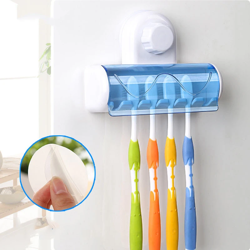 4Pcs/set Bathroom Smile Face Toothbrush Holder Mount With Suction Grip Wall Rack 
