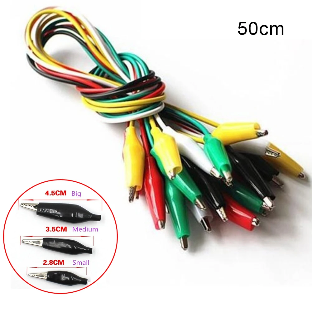 

10pcs/lot 50cm Test Alligator Clip Double-ended Crocodile Clip Electronics Connecting Wire Jumper Cable Probe Leads Wires 5color