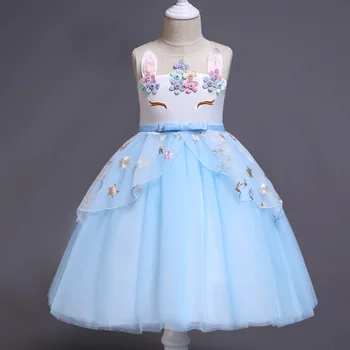 

New Year Rainbow Unicorn Cosplay Girls Dress Party Elegant Flower Lace Long Tutu Formal Ball Gown Princess Dresses 4-10 Years