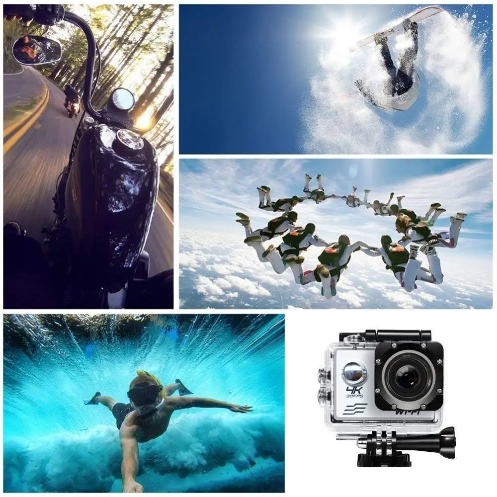Wifi Экшн камера Ultra HD 4K 30fps 16MP 170 Wide Angel Sport Мини DVR Go Водонепроницаемая