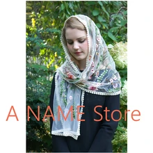 Длинная прямоугольная Мантилья вуаль для церковной, католической, цветочной, кружевной, женские головные шарфы, Латинская, массовая, бесконечная вуаль Mantille Velo Negra