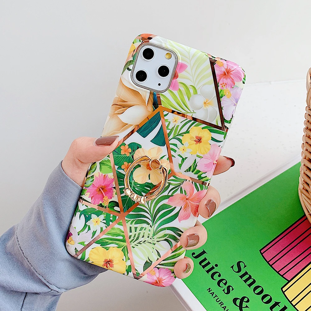 Геометрический мраморный кольцо держатель чехол для телефона для iPhone 11 Pro Max XR X XS Max 7 8 6 Plus чехол мягкий IMD Гальваническая задняя крышка телефона - Цвет: p