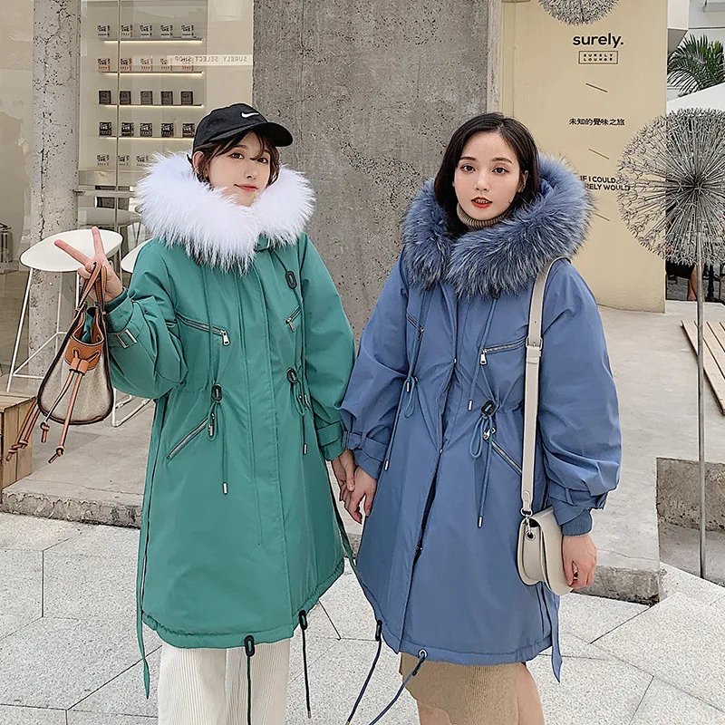 

Mid-length Cotton-padded Clothes Women's Winter New Style Fur Collar Korean-style Fashion Lambs Wool Uchimura down Jacket Cotton