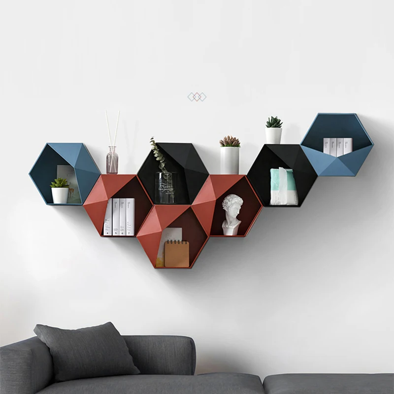 Bathroom Shelf Storage-Rack Decoration Geometric Living-Room Hexagon Nordic Wall-Mounted