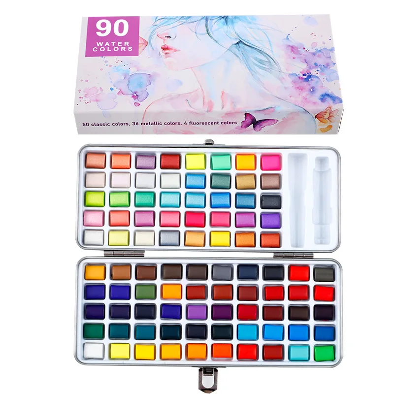 Professional 50/72/90 Color Solid Watercolor Set Basic Neon Glitter Watercolor Paint for Drawing Art Paint Supplies Art Supplies - Image 5