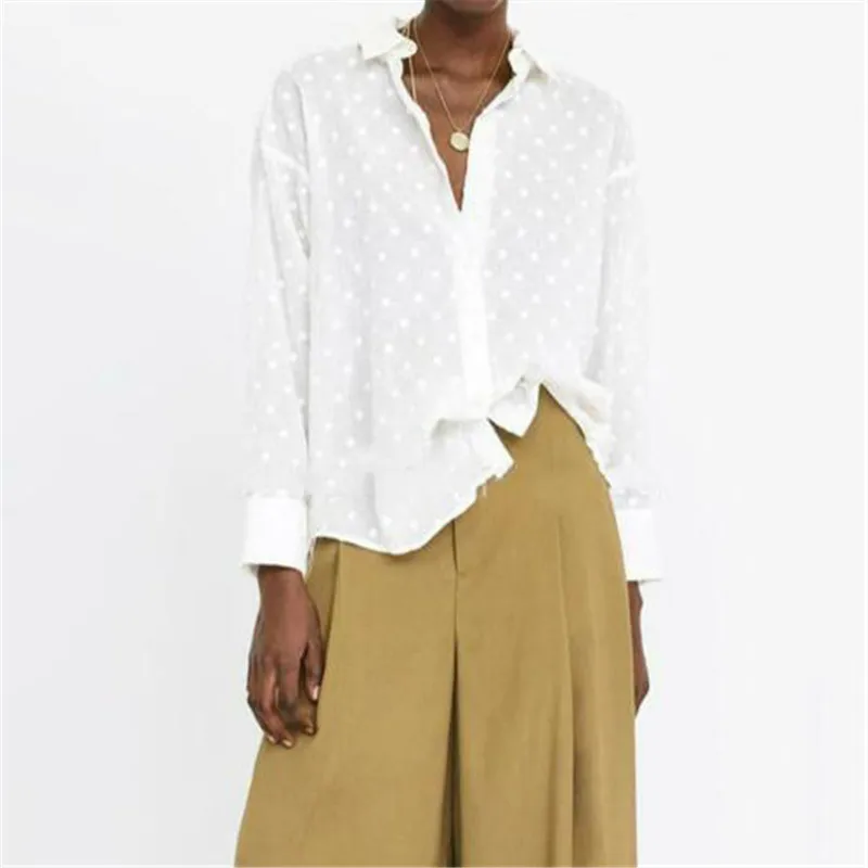 Fashion Womens Tops and Blouses Elegant Long Sleeve White OL Shirt Ladies Polka Dot chemise femme blusa feminina Streetwear