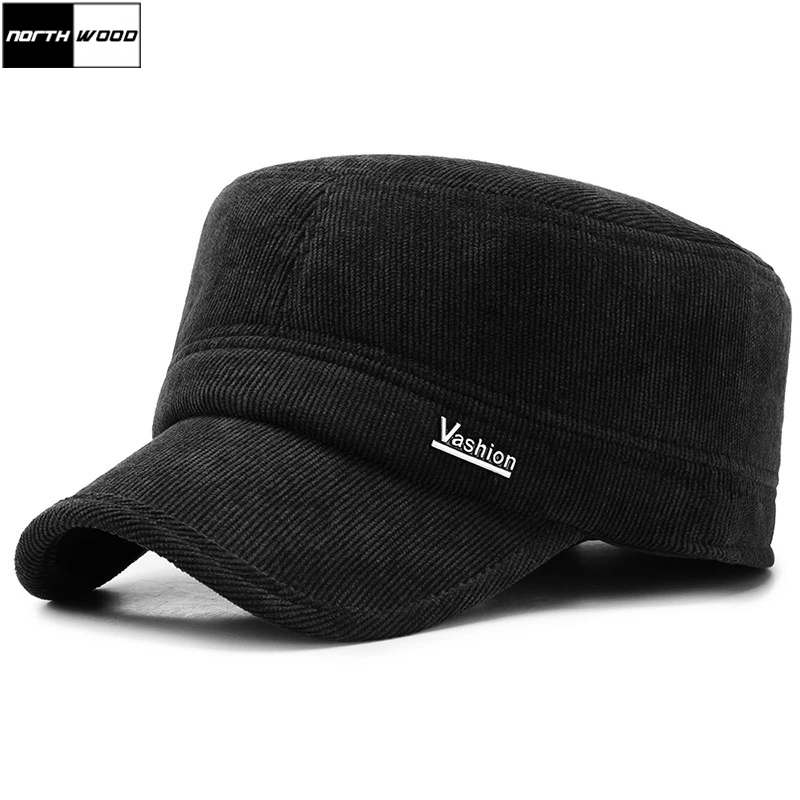 [NORTHWOOD] High Quality Fashion Winter Military Hats Thicken Warm Men's Cap Flat Top Military