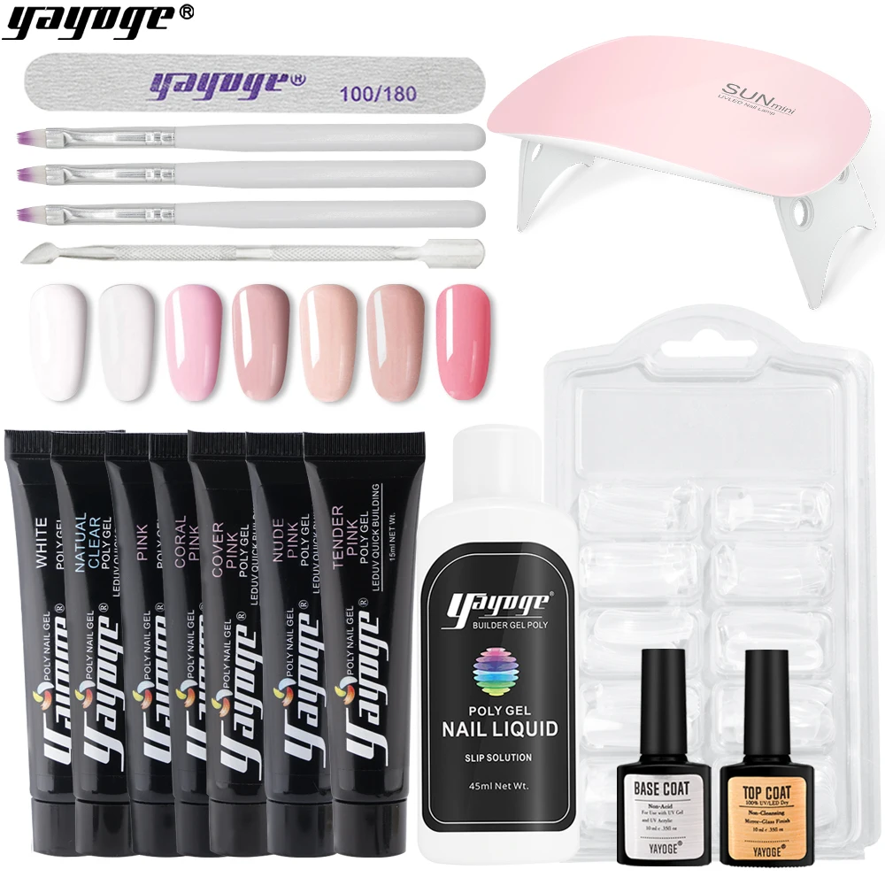 

Yayoge 15ml Poly Gel Set LED UV Gel polish Nail Gel Art Kit Quick Builder For Nails Extension Temperature Change US Warehouse