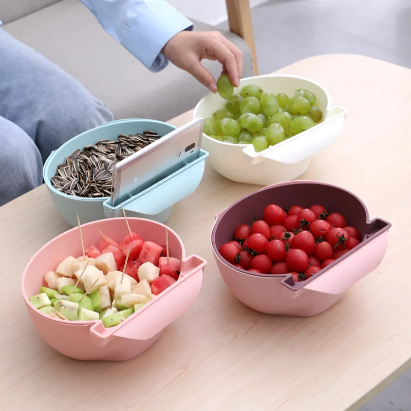 

Creative Plastic Clean Basin Lazy Artifacts Fruit Vegetables With Mobile Phone Stand Melon Bowl Fruit Basket Double-drain Fruit