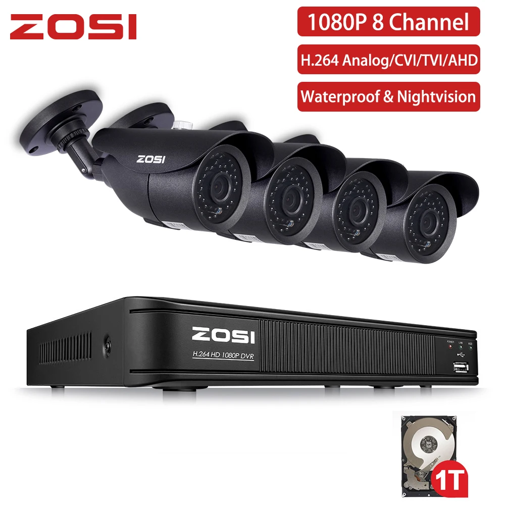 ZOSI 4CH полный TRUE 1080 P видео безопасности DVR 4X1080 HD Открытый всепогодный камеры скрытого видеонаблюдения системы 1 ТБ HDD