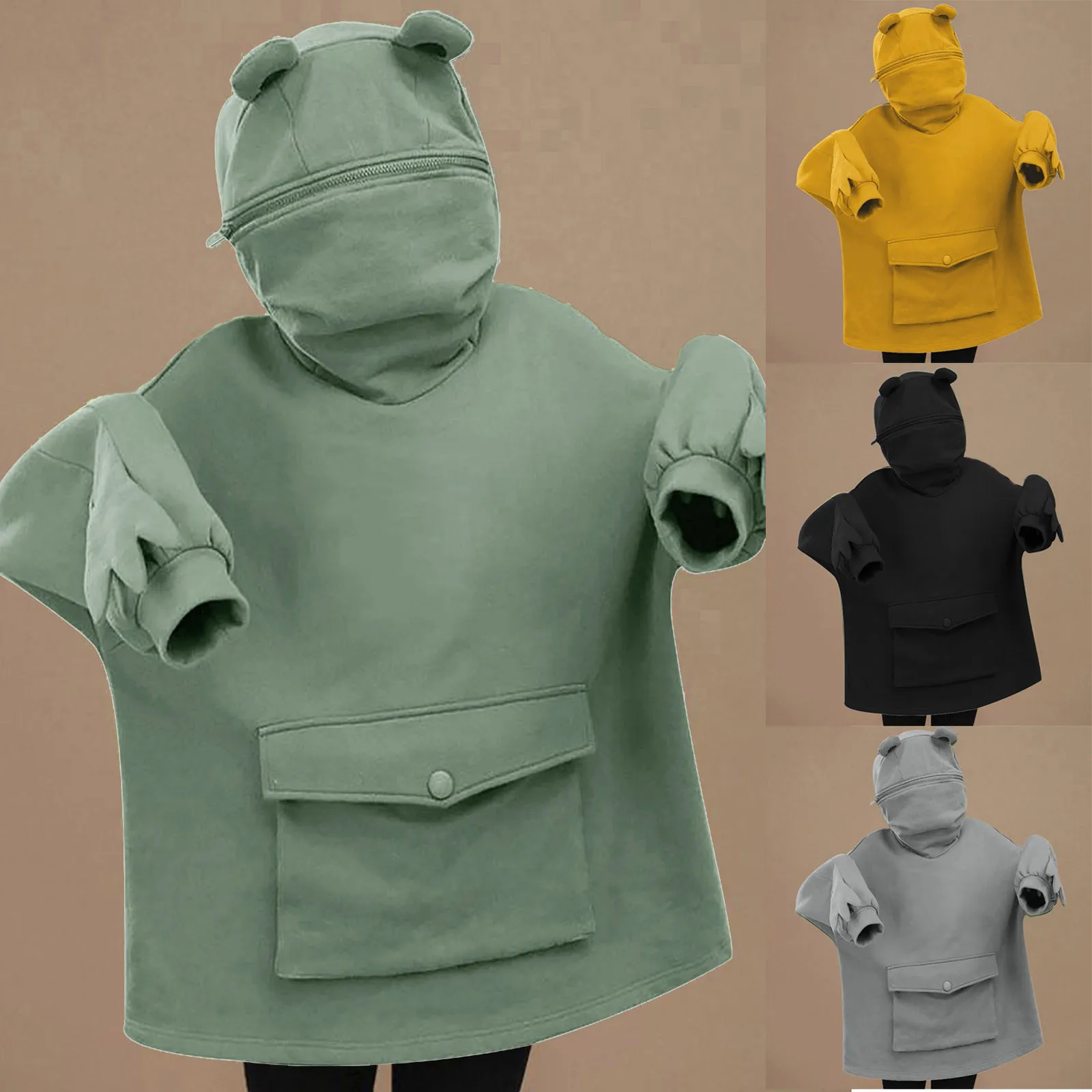 Sudadera gruesa holgada de otoño para mujer, sudaderas con letras de Harajuku dibujadas con capucha de rana encantadora, suéter con capucha informal, suéter grueso para mujer, トー