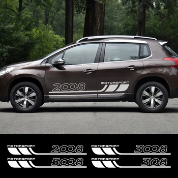

2PCS Car Styling Door Side Strips Decals Stickers For Peugeot 308 3008 2008 5008 Auto Motor Sport Graphics Vinyl Car Accessories