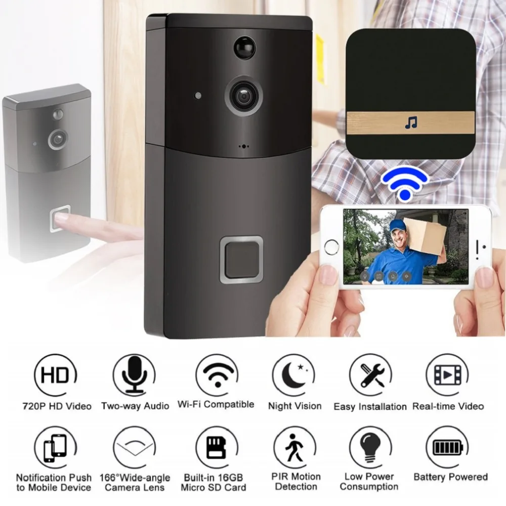 

New 720P 2.4GHz WIFI Doorbell Two-way Audio Infrared Night Vision PIR Detection Home Security System Low Power Consumption