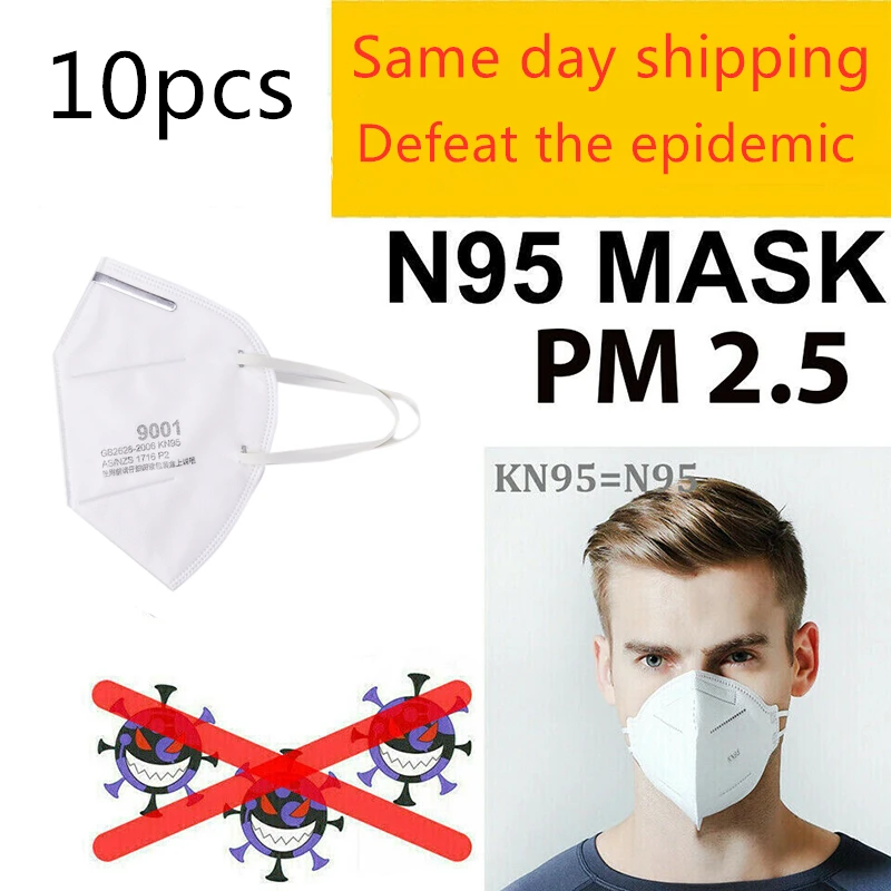 

10pcs Disposable Mouth Face KN95 Mask 95% Filtration Non-woven Fabric Protective Masks for Dust Particles Pollution ears wearing
