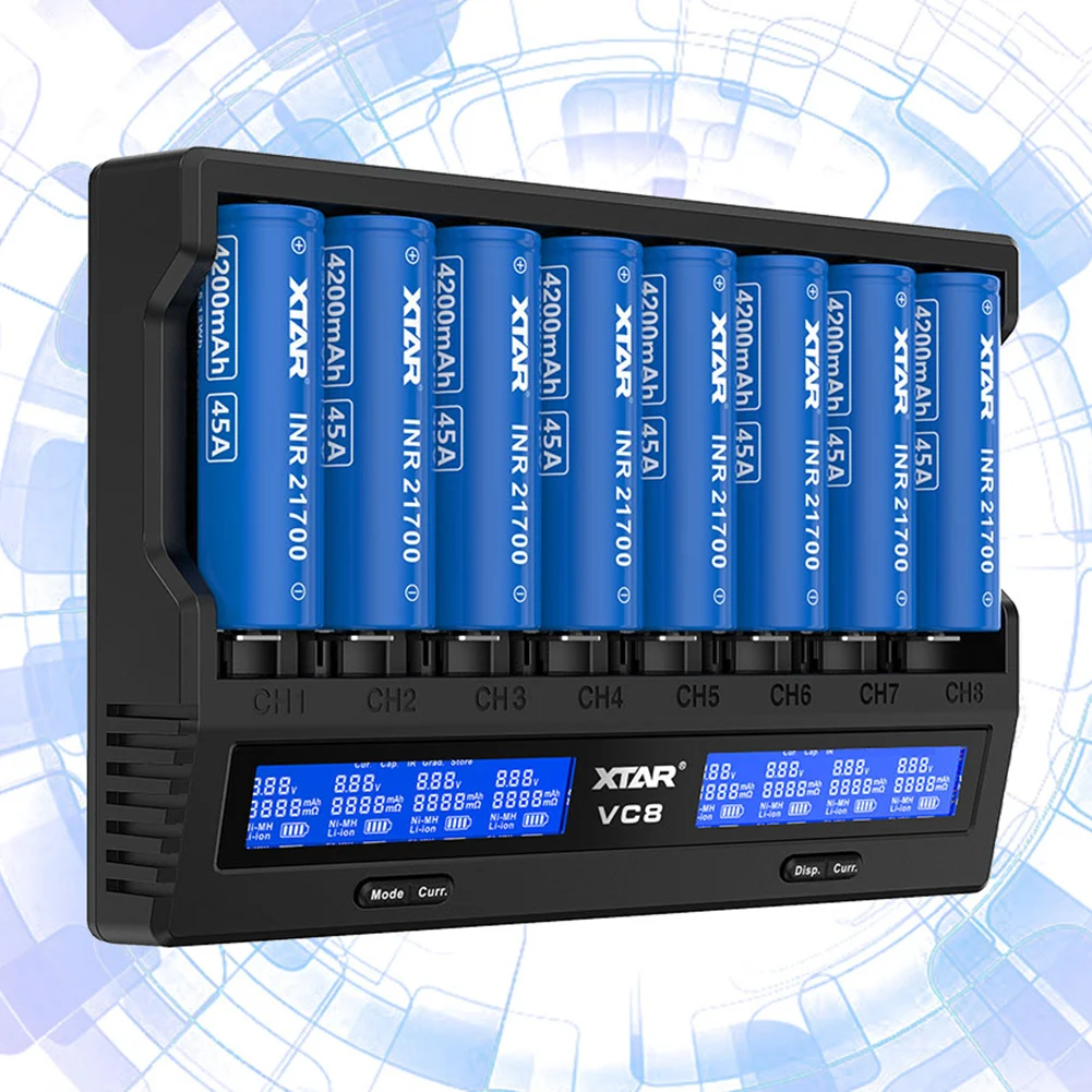 VC8 Battery Charger 2021 Newest LCD Display XTAR Charger VC8=VC4+VC4S QC3.0 Fast Charging  21700  18650 Battery