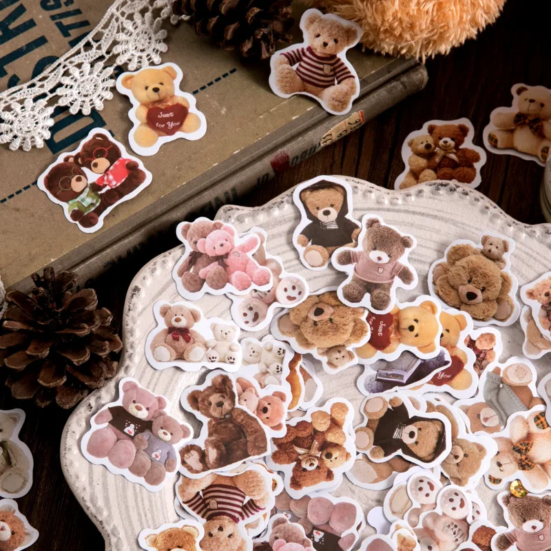 Mini pegatinas bonitas de dibujos animados de papel de oso pequeño, pegatinas de dibujos animados para álbum de recortes, planificador diario, papelería Kawaii, diario de balas