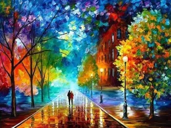 

Painting By Numbers Lovers Walk on the Street Adult Paint by Numbers Kits for Adults DIY landscape Coloring For Children