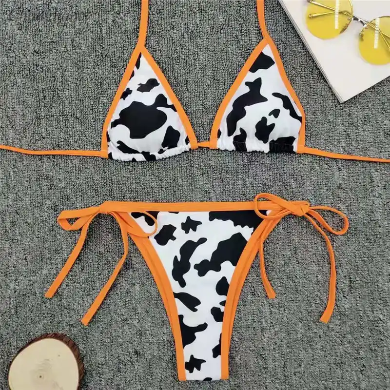 orange and white bathing suit