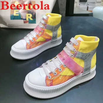 

Women's Platform Sneakers High Top Casual Shoes Patchwork Round Toe Mixed Color Flats For Women Comfortable Luxury Shoes Female