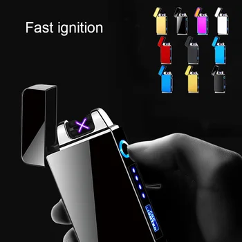 

New Double Arc Charging Lighter Touch Electrical Display Lighter for Lamp Lighter Windproof ultra-thin USB Cigarette Lighter