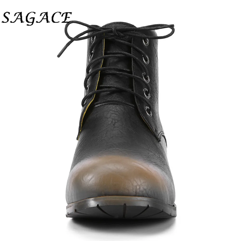 SAGACE/мужские мотоциклетные ботинки; большие размеры; британский стиль; пара зимних сапог; мужские Нескользящие Водонепроницаемые кожаные высокие ботинки на шнуровке
