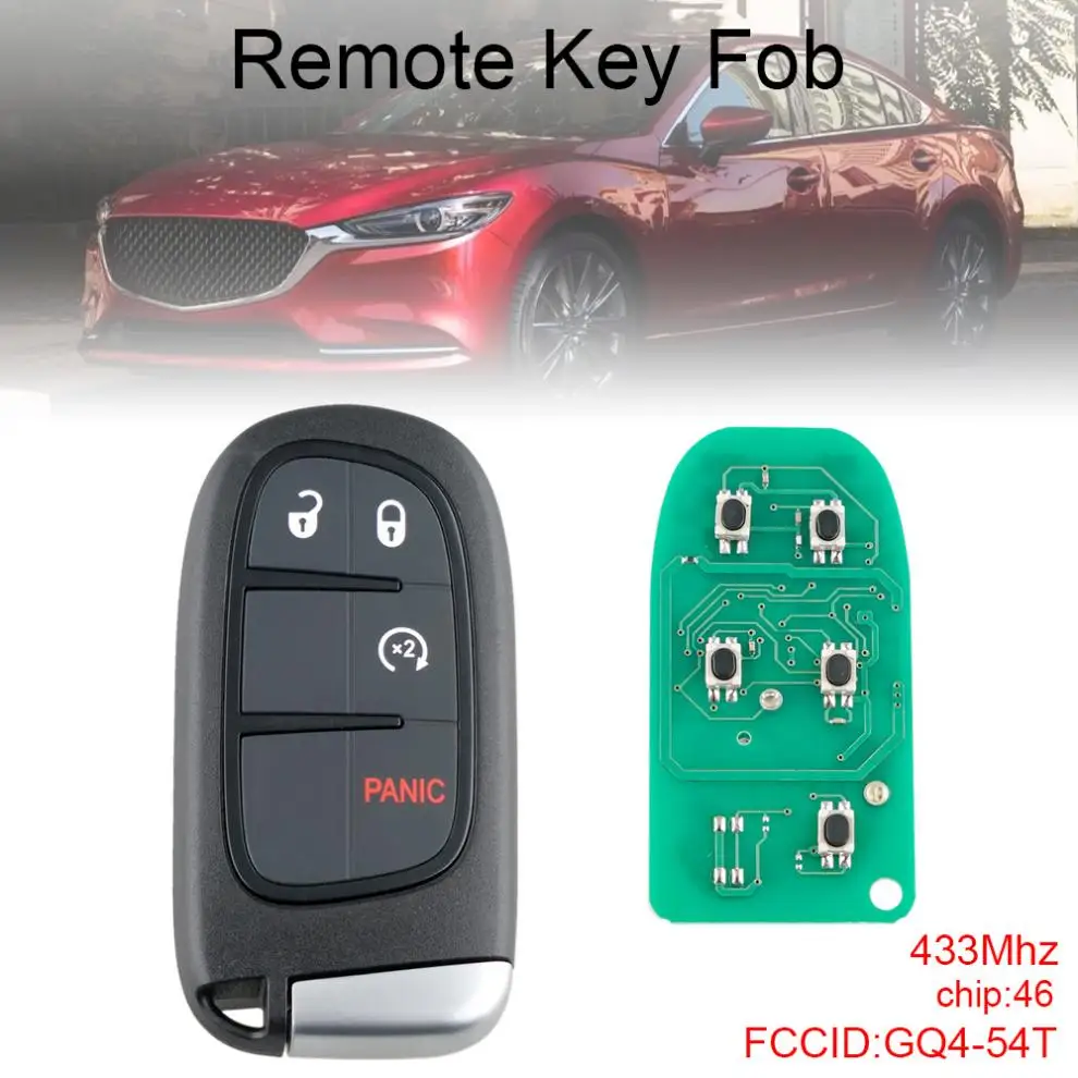 

433Mhz Durable Keyless Remote Smart Key Fob with 46 Chip GQ4-54T fit for 2013 2014 2015 2016 2017 2018 2019 Ram 1500 2500 3500