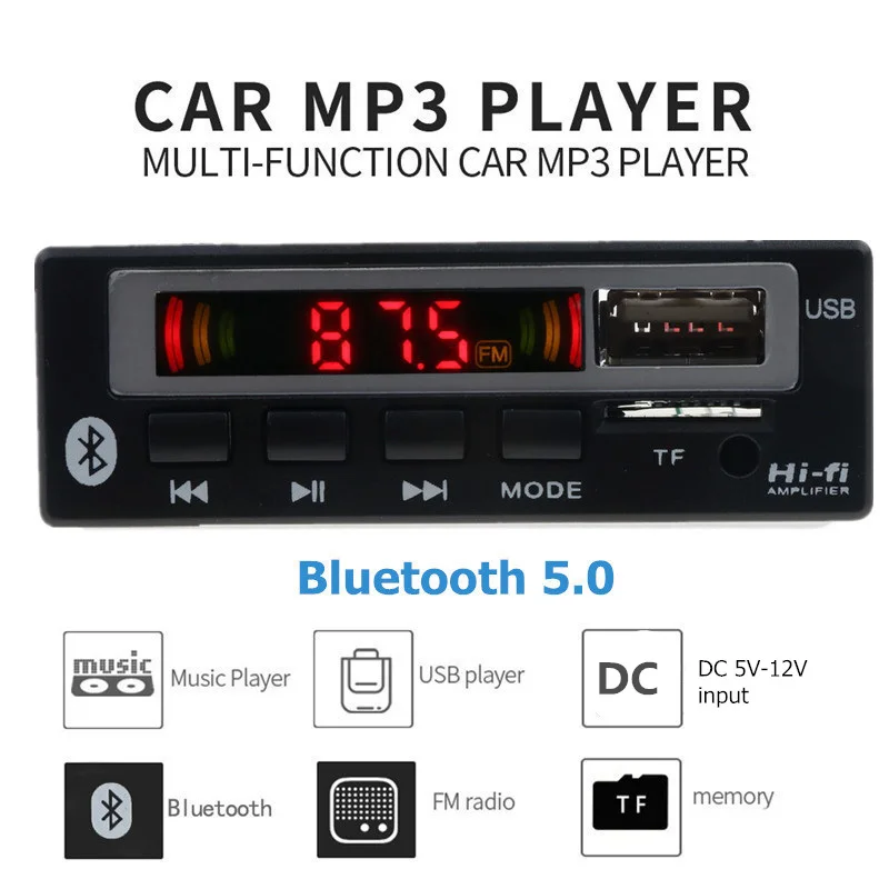 Беспроводной MP3 плеер с Bluetooth V5.0 5 В 12 декодер плата автомобильный FM радиомодуль TF