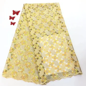 

Elegant apparel party dress material with sequins African embroidery mesh lace fabric French net fabric PAN94(5yards/lot)