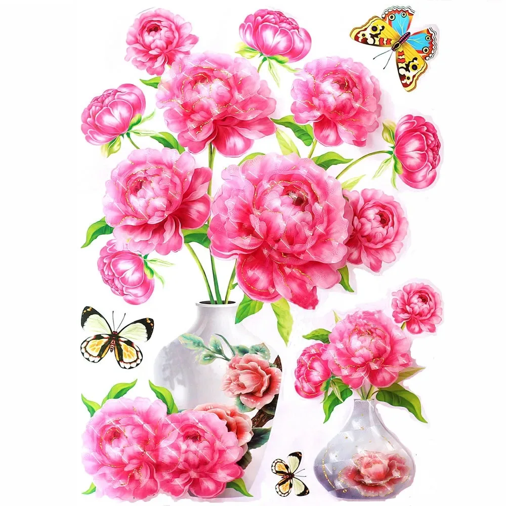 3D simulation rose flower sticker stereo simulation vase wall sticker home background decoration waterproof self-adhesive