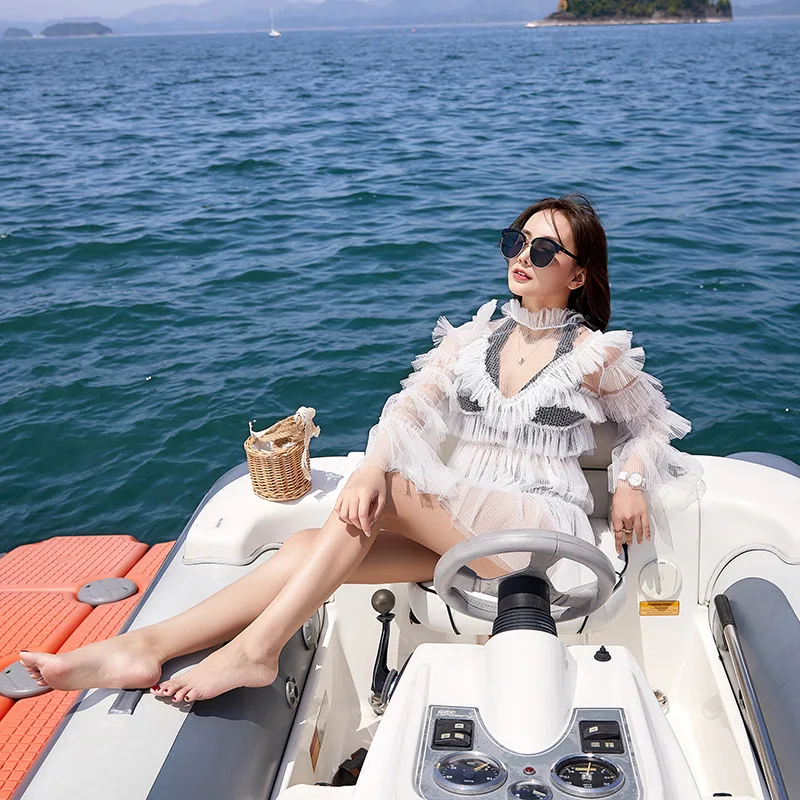 

2019 Summer New Style Bathing Suit Women's Bikini Three-piece Set Lace-Light Luxury Sequin Island Holiday Swimwear