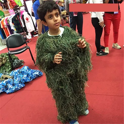 Детский костюм CS Bionic Grass Ghillie, камуфляжный костюм с капюшоном, винтовка джунглей, штаны, куртка, снайперский комплект - Цвет: Jungle Camo