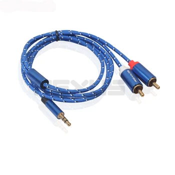 

DC 3.5mm to 2 x RCA Adapter Audio Cable Male to Male Connector Aluminum Alloy Shell for Phone AUX Bass Blue