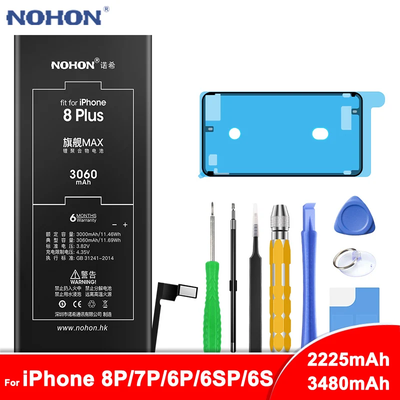 Nohon аккумулятор для iPhone 8 7 6 6 S Plus 8 Plus 7 Plus 6 Plus 6splus литий-полимерная сменная батарея для мобильного телефона максимальная емкость+ Бесплатные инструменты